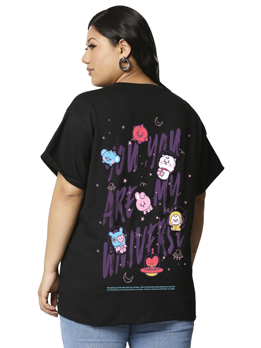 Bewakoof Women Cotton Relaxed Fit Graphic Printed Plus Size Boyfriend T-Shirt_625690_Black_6XL