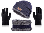 Digital Shopee Winter Knit Beanie Set Of Cap Hat Neck Warmer Scarf And Woolen Gloves Set Skull Cap For Men/Women - (Black, 3 Pie