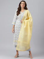 Gosriki Women'S Cotton Blend Straight Printed Kurta With Pant & Dupatta (Mulhar Sty-Go)