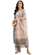 ANNI DESIGNER Women's Cotton Blend Straight Printed Kurta with Pant & Dupatta (Kuntu Blue-NWG_L_Blue_Large)