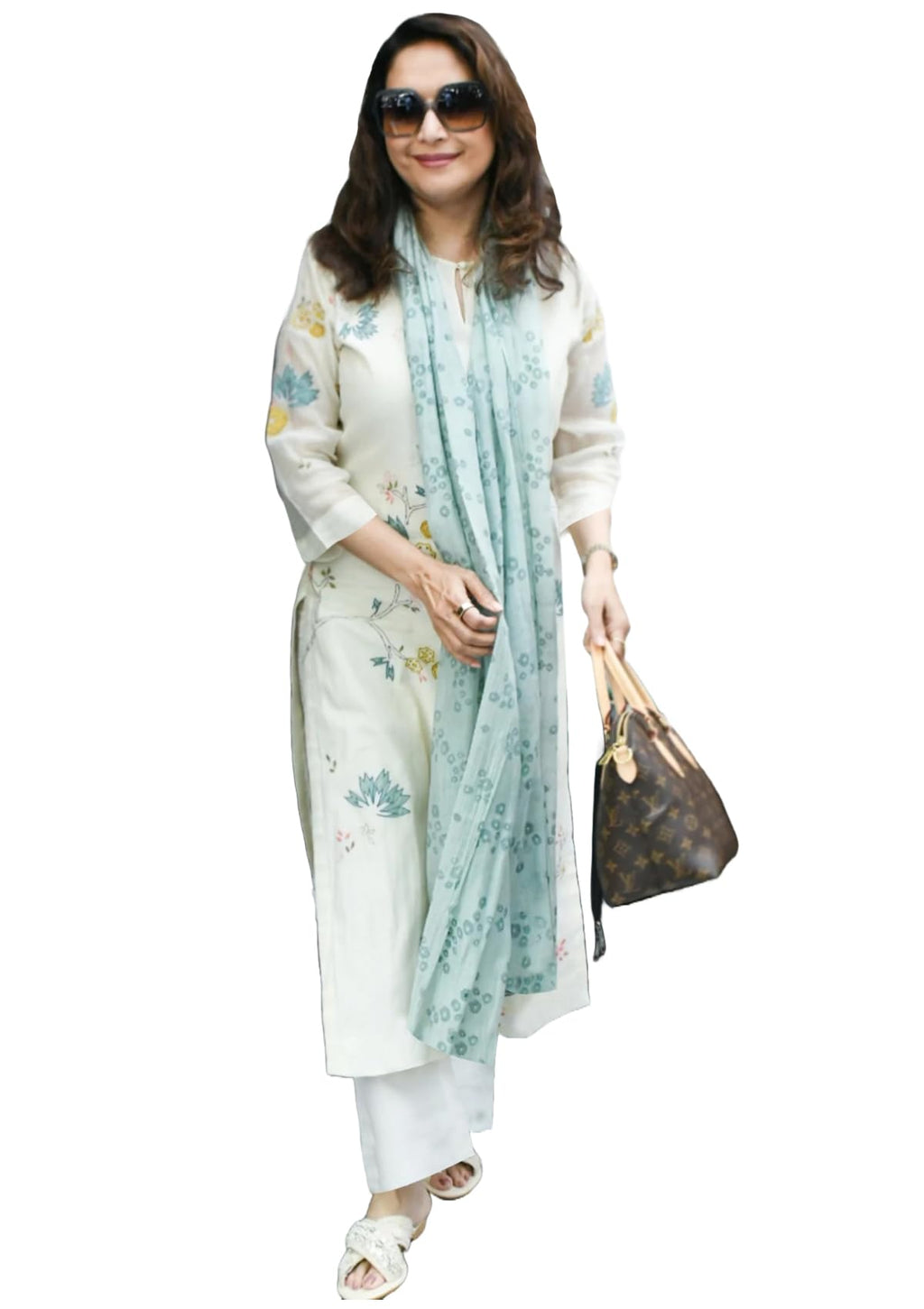 ANNI DESIGNER Womens Rayon Viscose Printed Straight Kurta with Pant & Dupatta (Verdant Cream_M_Cream_Medium)