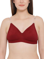 Clovia Womens Cotton Rich Non-Wired Bra|Full Cup Coverage | T-Shirt Bra with Transparent Multiway Straps for Everyday Use (BR03