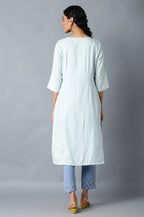 W For Woman Light Blue Vertical Striped Regular Kurta