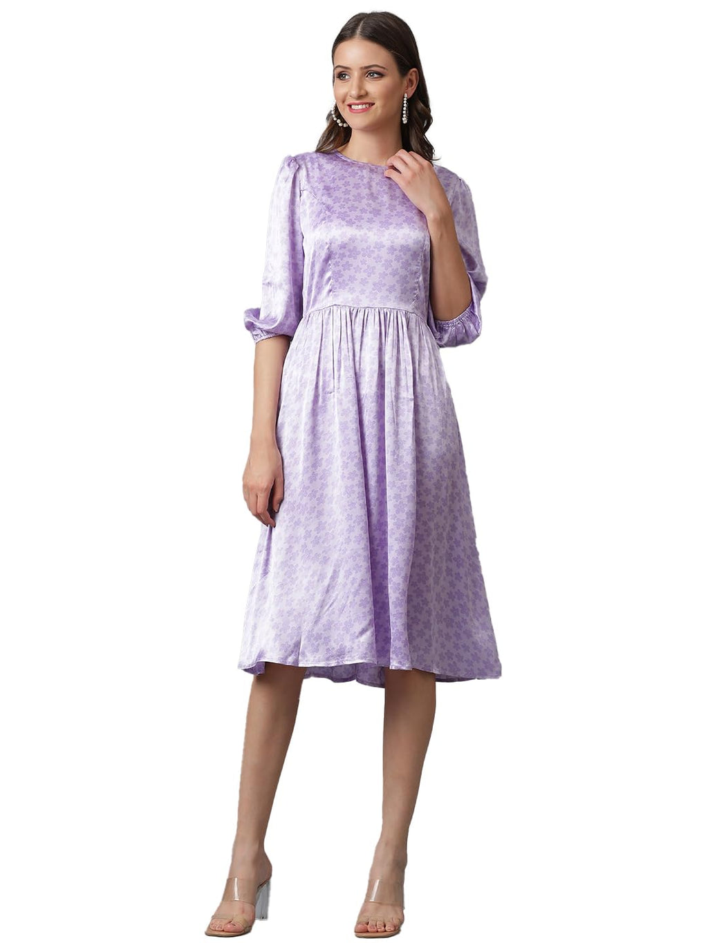 Kotty WomenS Fit And Flare Floral Printed Dress Lavendor