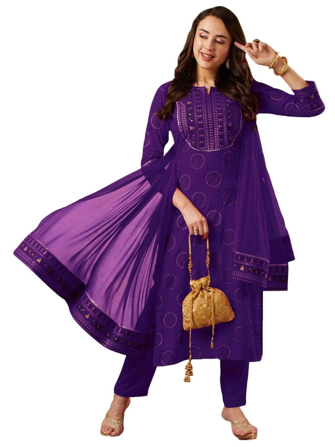ANNI DESIGNER Womens Rayon Viscose Printed Straight Kurta with Pant & Dupatta (Nov Begani-VKS01_XL_Begani_X-Large)