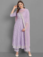 Anni Designer Women'S Cotton Blend Embroidered Regular Kurta With Pant & Dupatta