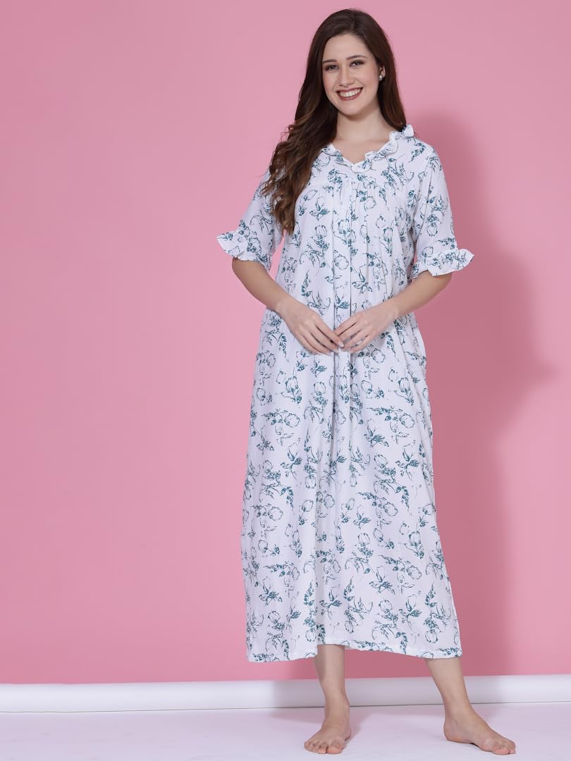 OOMPH! Cotton Blend Nighty for Womens | Night Gown | Nighty | Nightdress | Maxi Dress | Sleepwear | Gown for Women | Nighties |