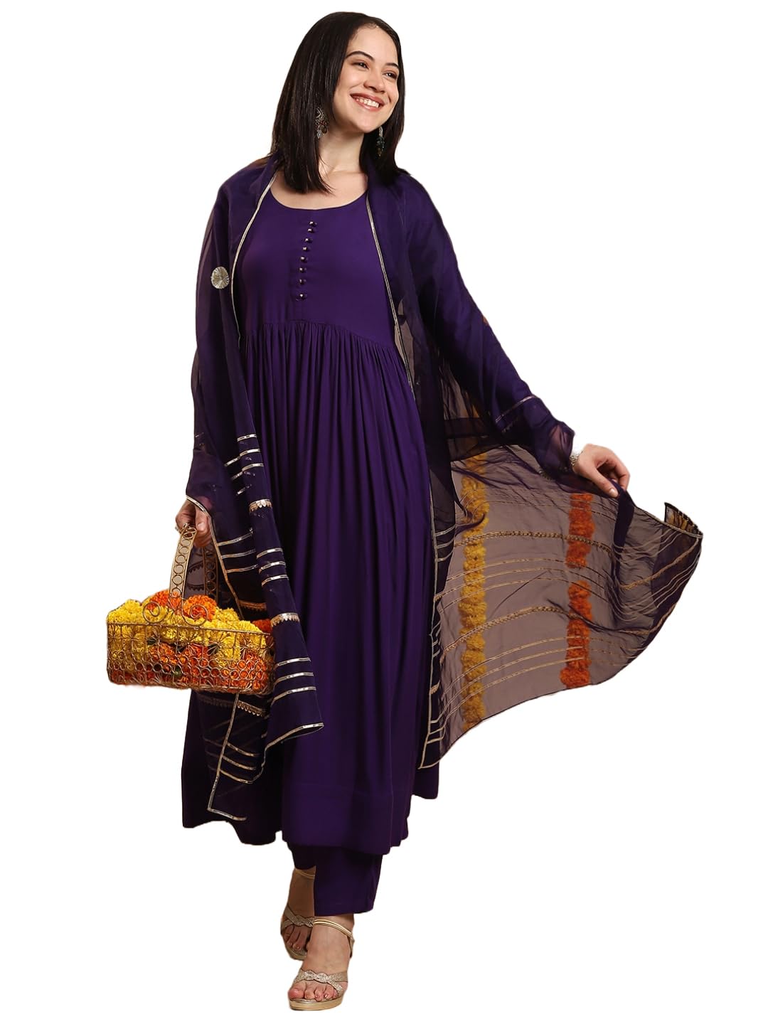 ANNI DESIGNER Women s Rayon Blend Kurta with Pants and Dupatta, Begani, M