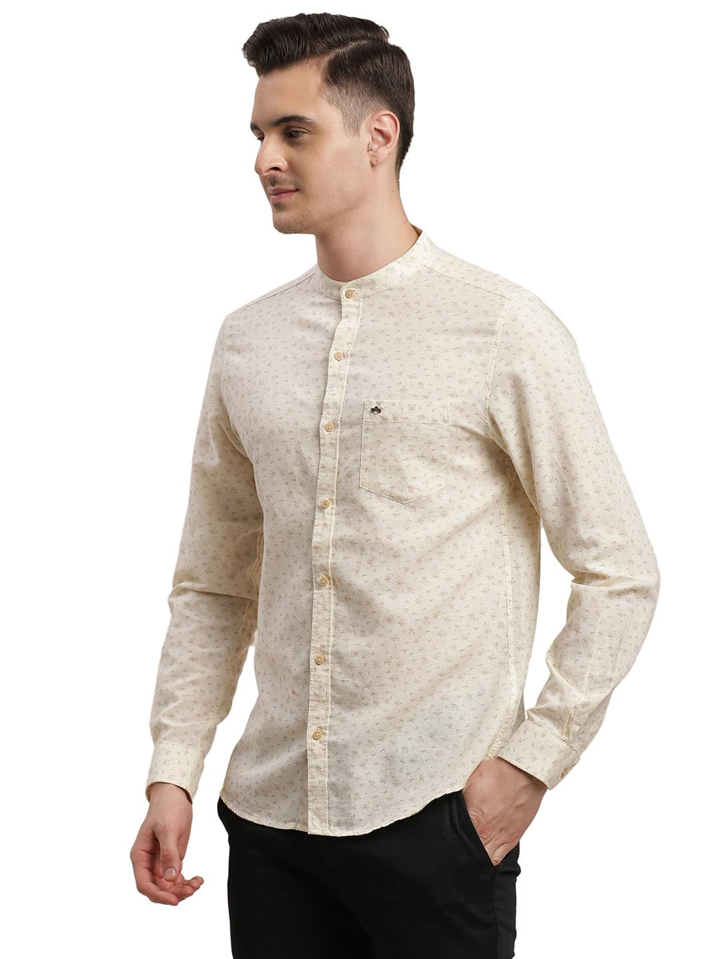 Turtle Men Cotton Linen Slim Fit Full Sleeve Beige Casual Shirt