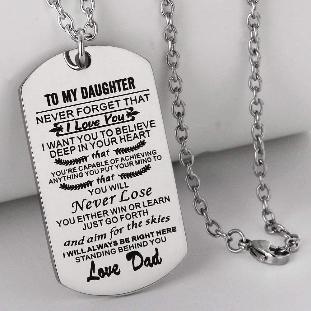 FAYERXL to My Daughter Dog Tag Necklace Gift Ideas from Dad Inspiration Quote Birthday/Valentine's Day/Graduation/Christmas Gift