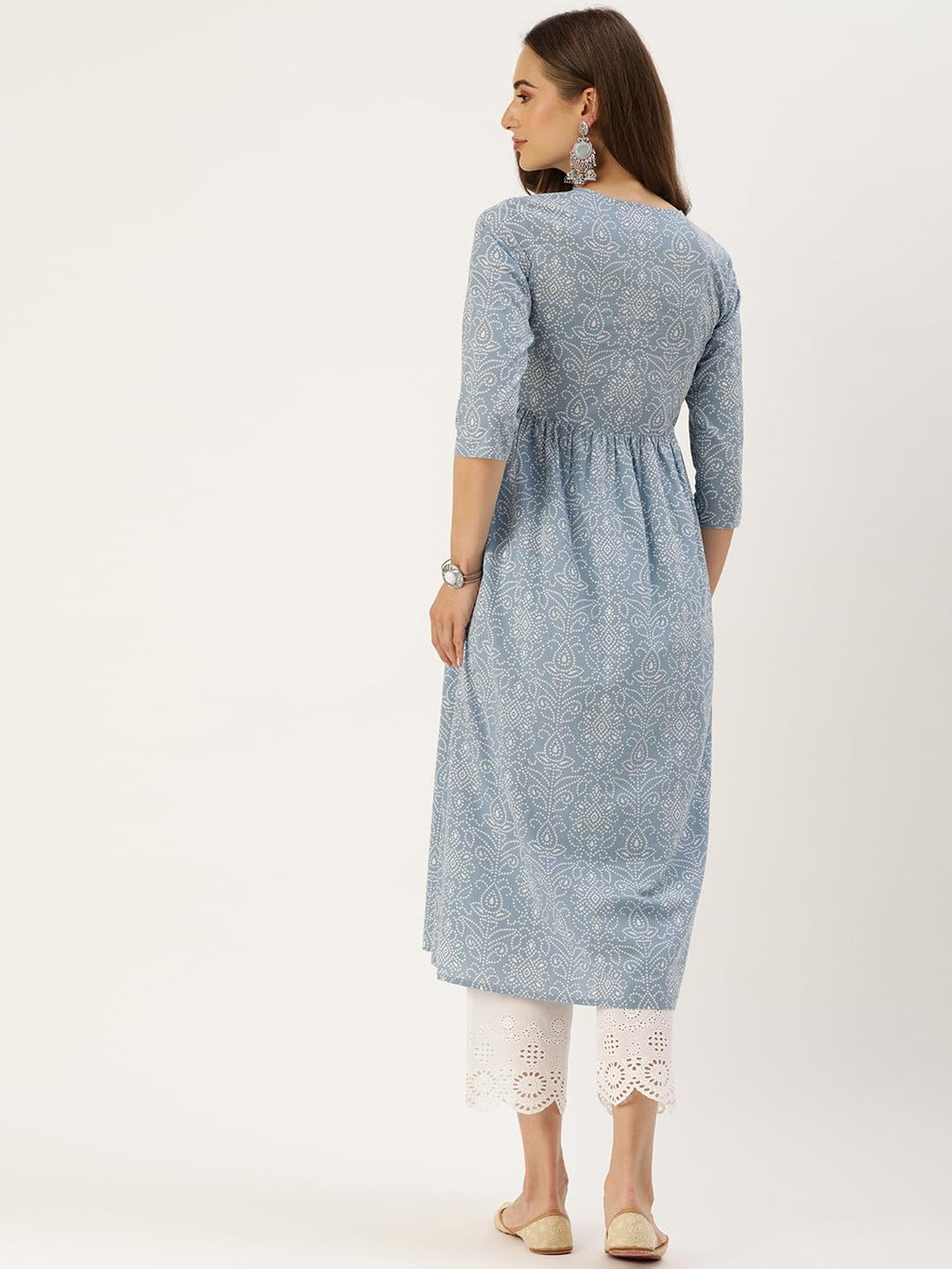 Varanga Women'S Blue & White Floral Printed A-Line Kurta | Comfortable Cotton Fabric | Stylish Ethnic Wear (Medium)