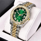 Hip Hop Watches for Men Iced-Out Bling Diamond Luxury Quartz Watches with Date (Green)