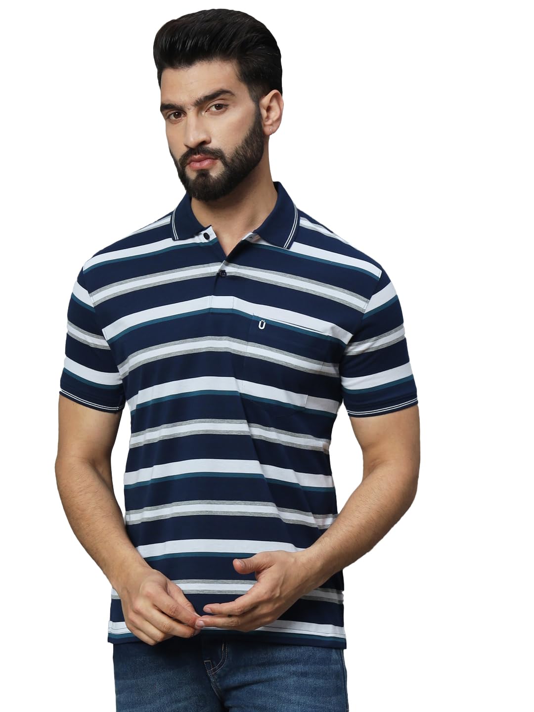 UNIBERRY Mens Cotton Blend Polo Collar Striper T Shirt Has A Short Sleeves & Pocket On ChestMT3NWT_5XL 5