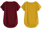 Fabricorn Combo Of Plain Maroon V-Neck And Mustard Yellow Round Neck Up And Down Cotton Tshirt For Women (Maroon And Mustard Yel