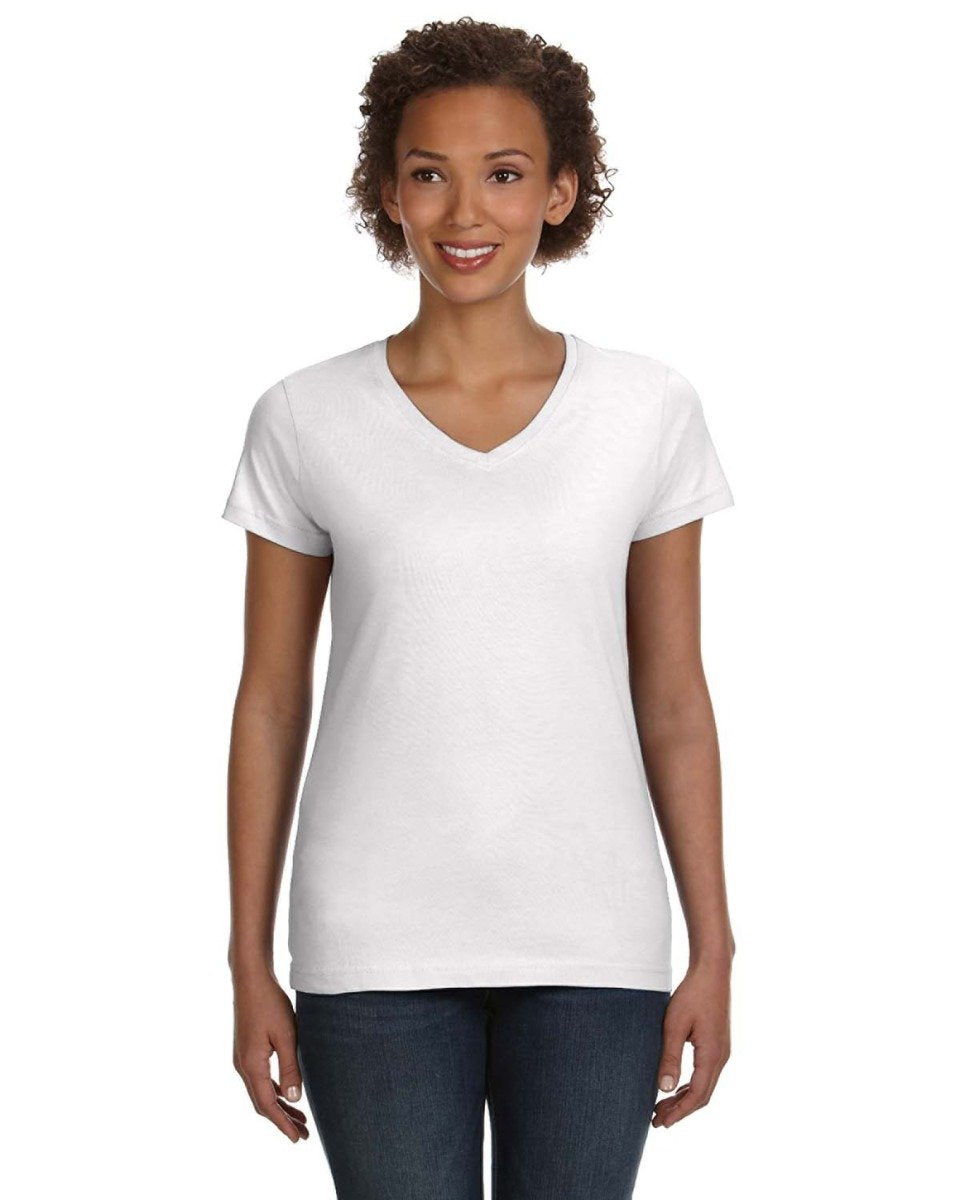 LAT Ladies' 100% Cotton Jersey V-Neck Short Sleeve Tee, White, XX-Large