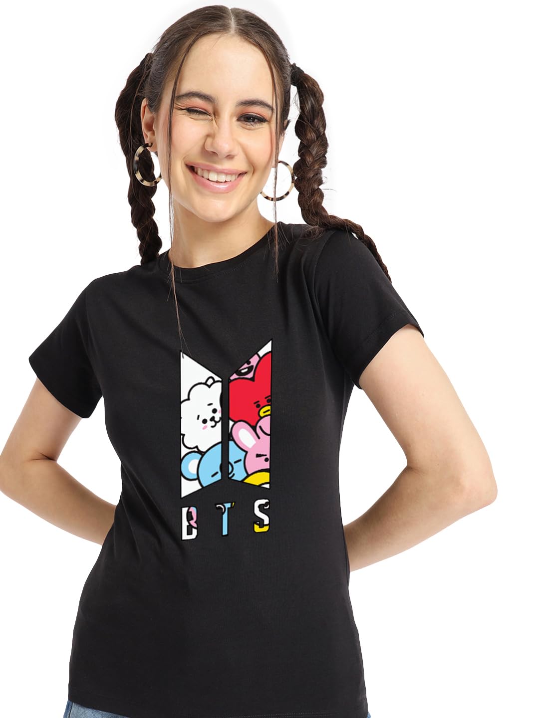Bewakoof Womens Graphic Print Regular Fit T-Shirt_612471_Black_XL