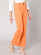 Kotty Womens High Rise Viscose Rayon Solid Trousers Light Orange