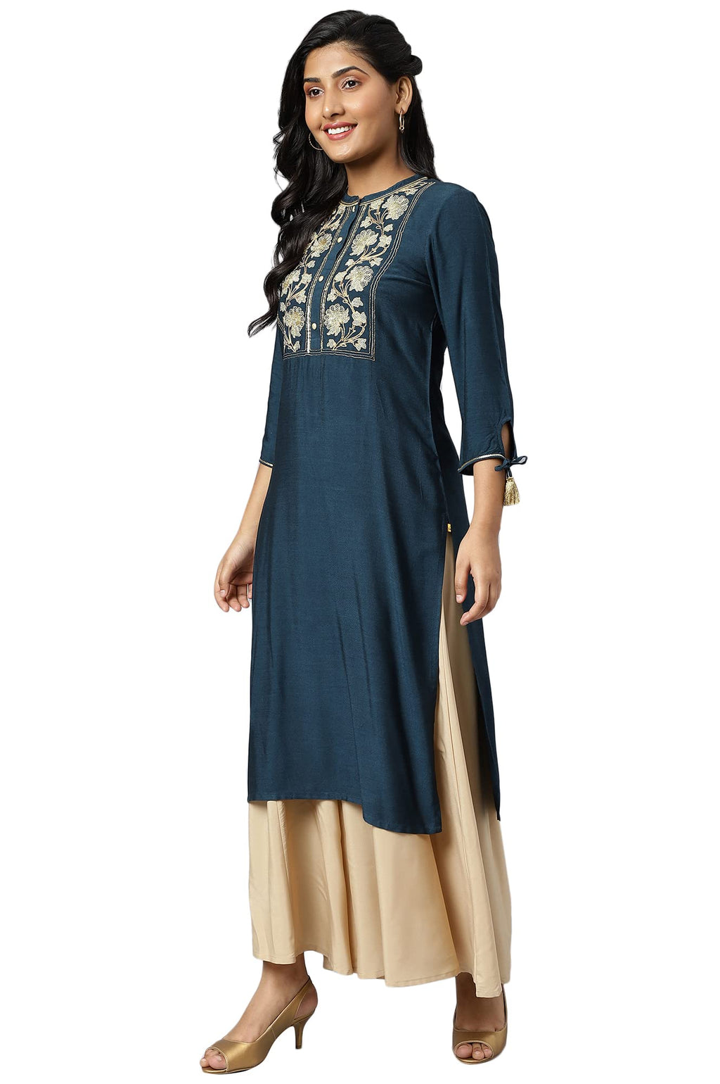 Aurelia Women Rayon Straight Fit Dragon Fly Solid Straight Kurta