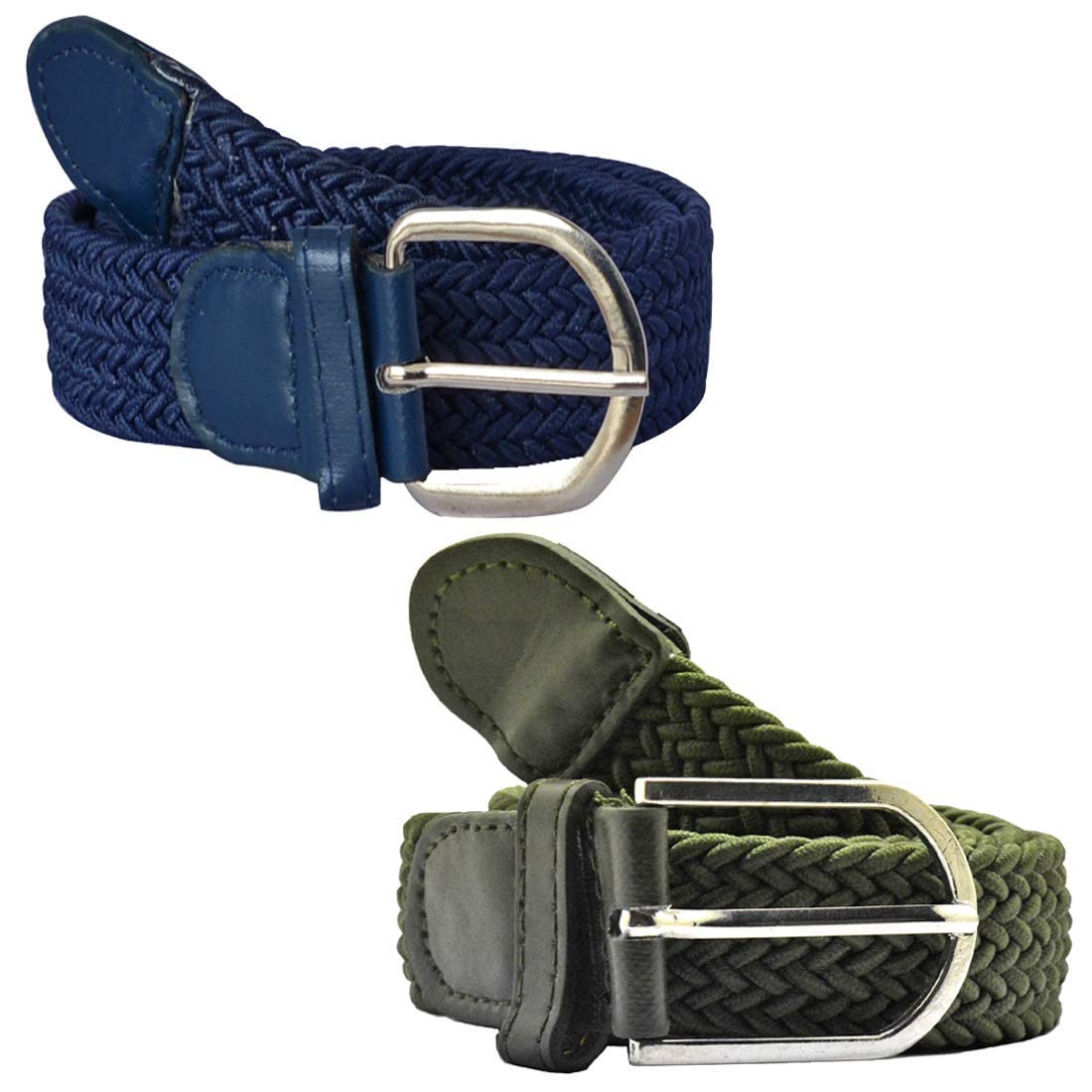 On Blow Combo Pack Of 2 Stretchable Braided Belts (Blue And Green) | Flexible Unisex Belt (Fits Up To 28 Waist Size) 28