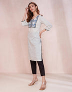 Fabindia WomenS Cotton Printed Regular Kurta (1037320Natural- Off White-Blue