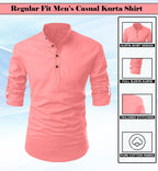 Finivo Fashion MenS Cotton Blend Solid Full Sleeve Short Kurta Shirt Peach