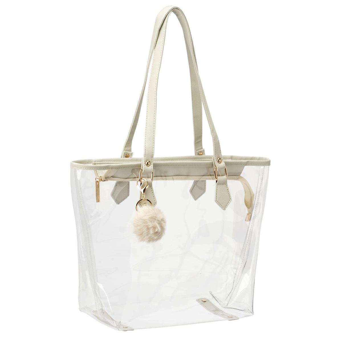 Large Clear Bag Pvc Transparent Shoulder Handbag With Black Plush Pendant (Brown)