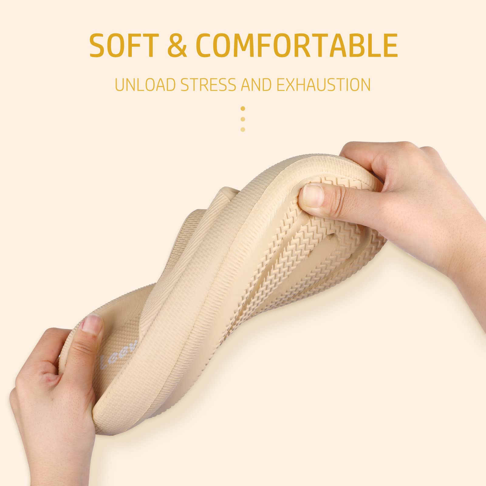 Khaki Cloud Slippers for Women and Men -Leevar Massage Shower Bathroom Non-Slip Open Toe Cloud Slide Soft Comfy Thick Sole Cloud