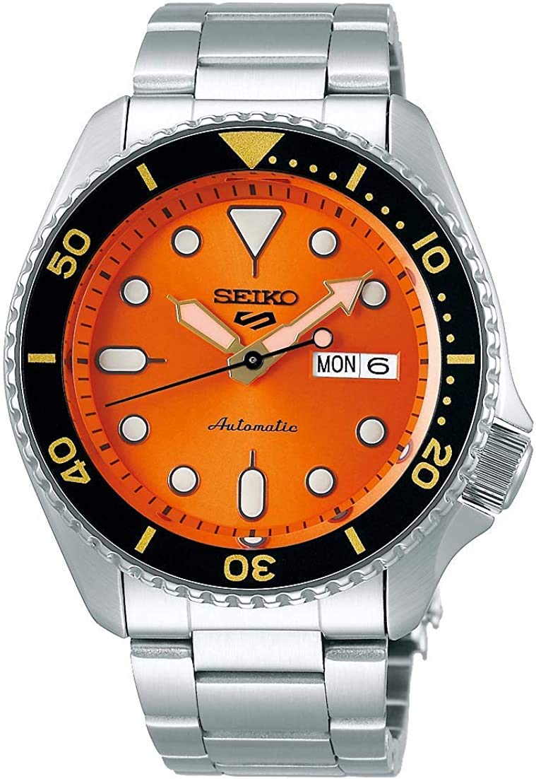 SEIKO SRPD59 Automatic Watch for Men - 5 Sports - Orange Sunray Dial, Day/Date Calendar, LumiBrite Hands & Markers, and Rotating