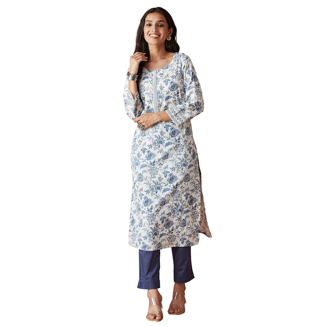 Fabindia Avni White Cotton Regular Fit Kurta Set