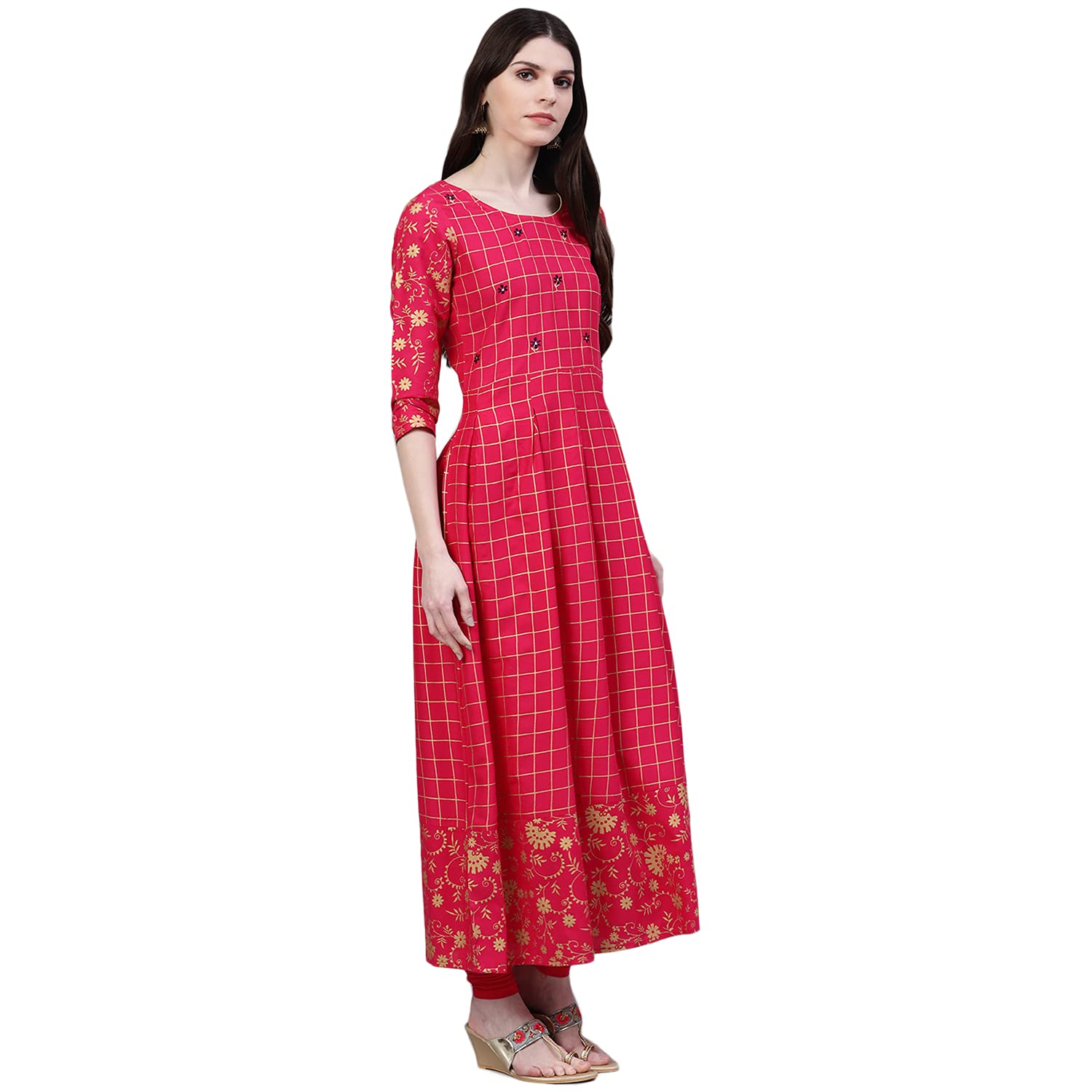 Stylum WomenS Checkered Rayon Kurta Dupatta Set