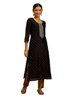 Libas WomenS Chanderi Silk Yoke Design Straight Kurta (58046_Black