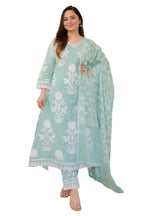 Nermosa Women Printed Straight V-Neck Kurta With Pant Set With Dupatta (In, Alpha, Xl, Green)
