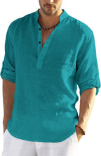 Hemrin MenS Cotton Blend Full Sleeve Short Kurta Shirt With Mandarin Collar Rama