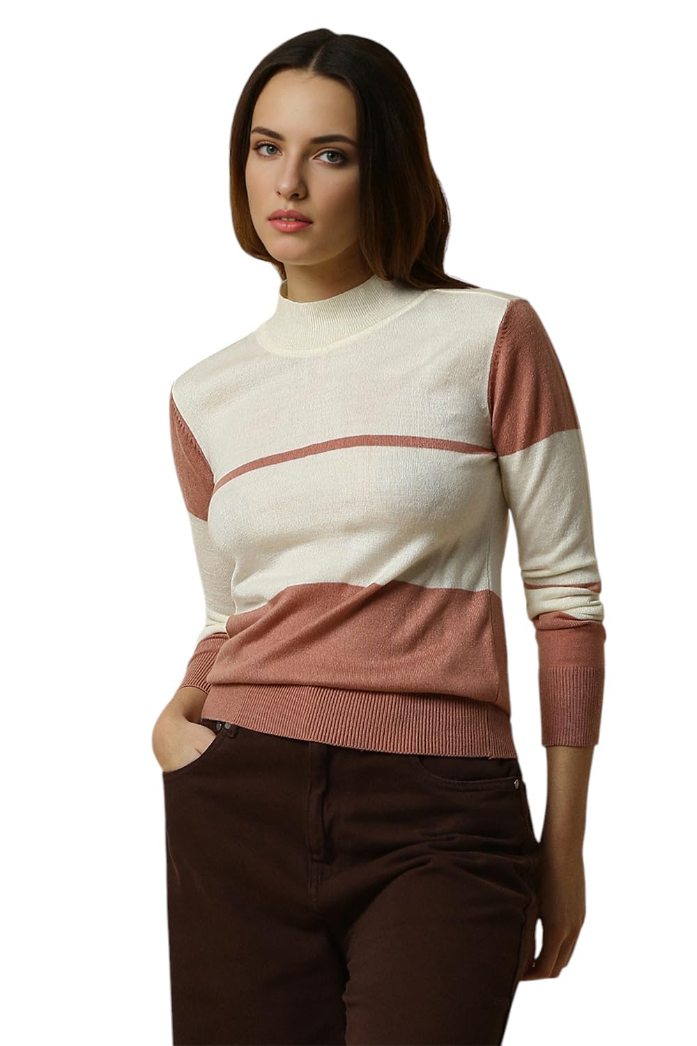 Allen Solly Women Regular Fit Striped Casual Full Sleeve Round Neck Shrug