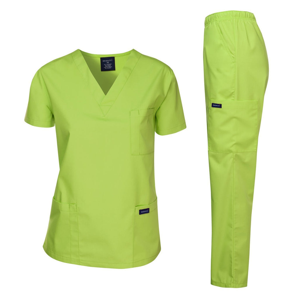 Dagacci Medical Uniform Womens Medical Scrub Set Shirt Top and Pant, Apple Green, Medium, Short Sleeve
