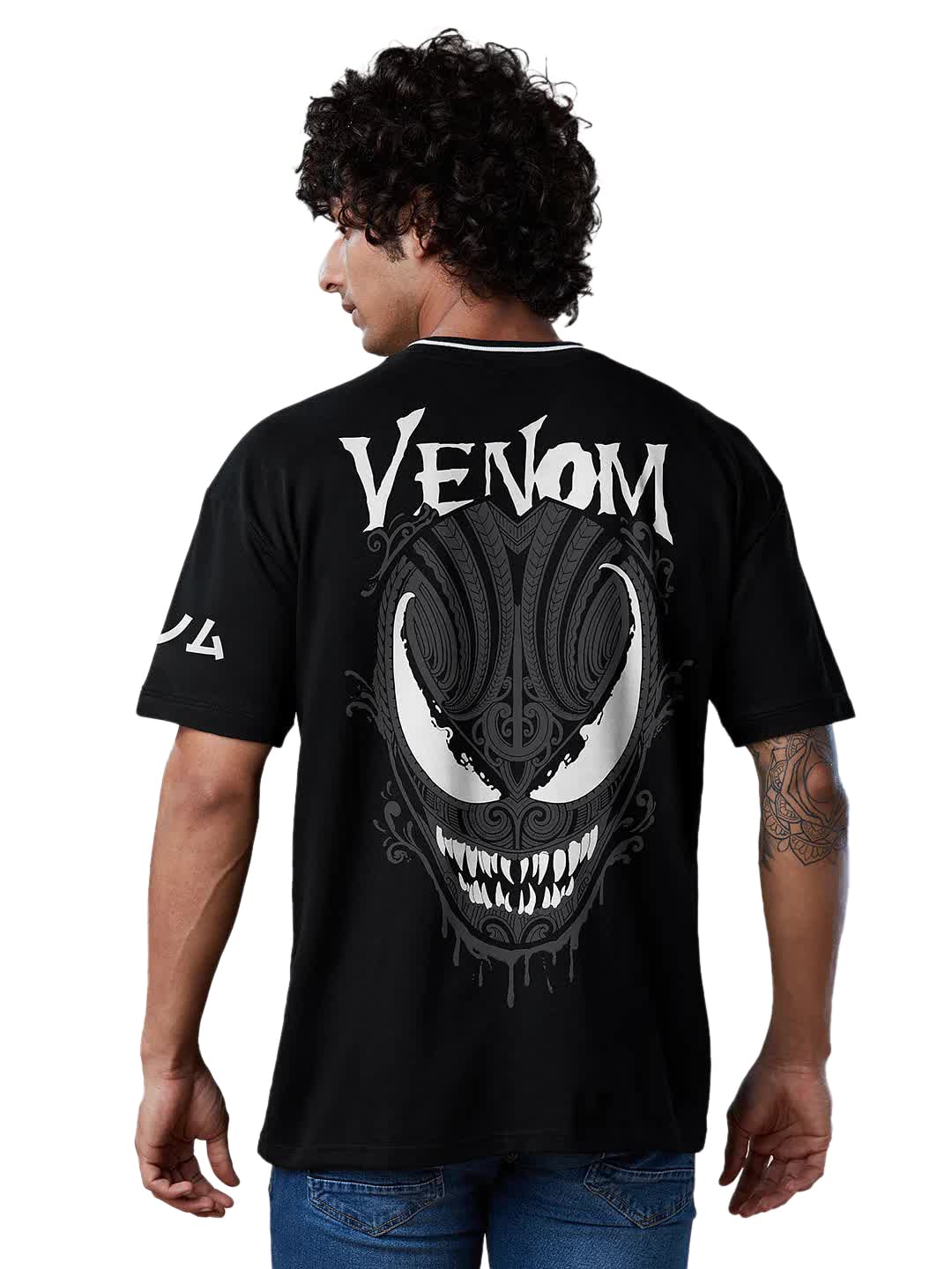 The Souled Store Official Marvel: Venom Men Oversized T-Shirts Black