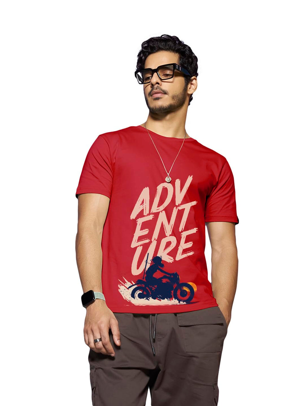 Bewakoof Mens Printed 100% Cotton T-Shirt - Regular Fit, Round Neck, Half Sleeves Red