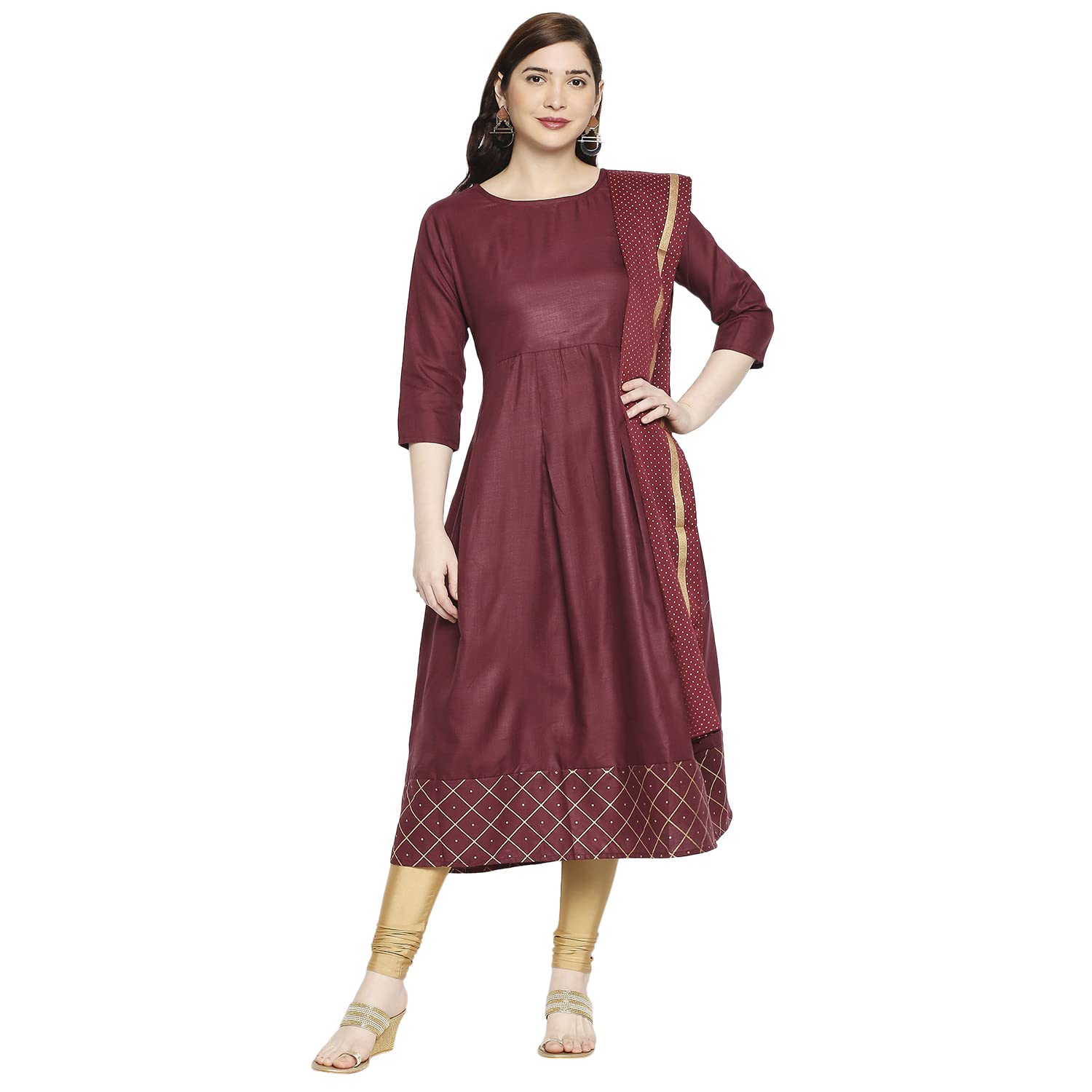 ANNI DESIGNER Women's Rayon Anarkali Kurta with Pant & Dupatta (KUMT Maroon_GSK_XXL_Maroon_XX-Large)