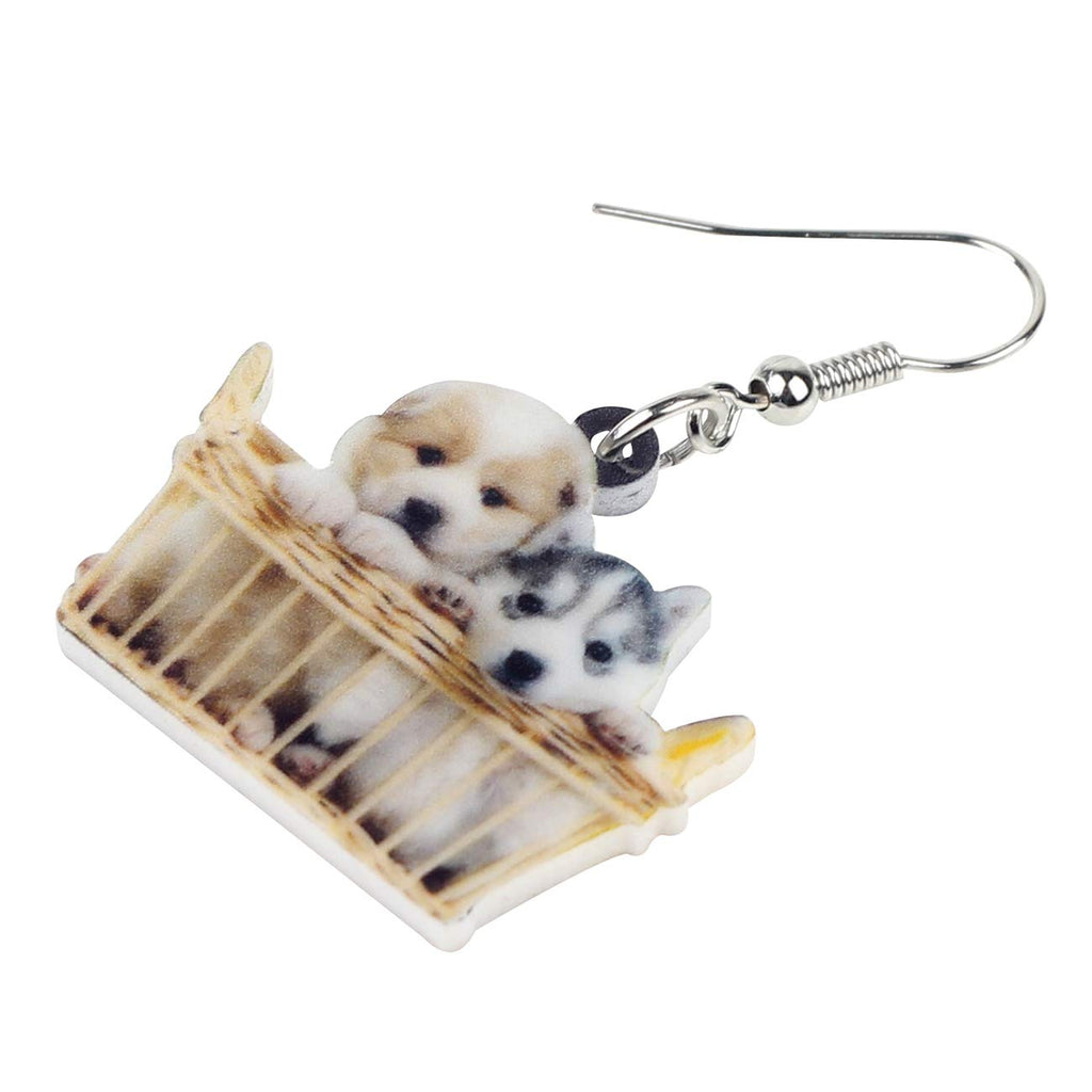 NEWEI Acrylic Cute Basket Of Husky Shih Tzu Puppy Dog Earrings Drop Dangle Animal Jewelry For Women Gift