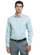 Turtle Men 100% Cotton Regular Fit Light Blue Checkered Full Sleeve Formal Shirt