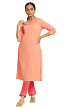W Embroidered Cotton Regular Kurta For Women In Orange