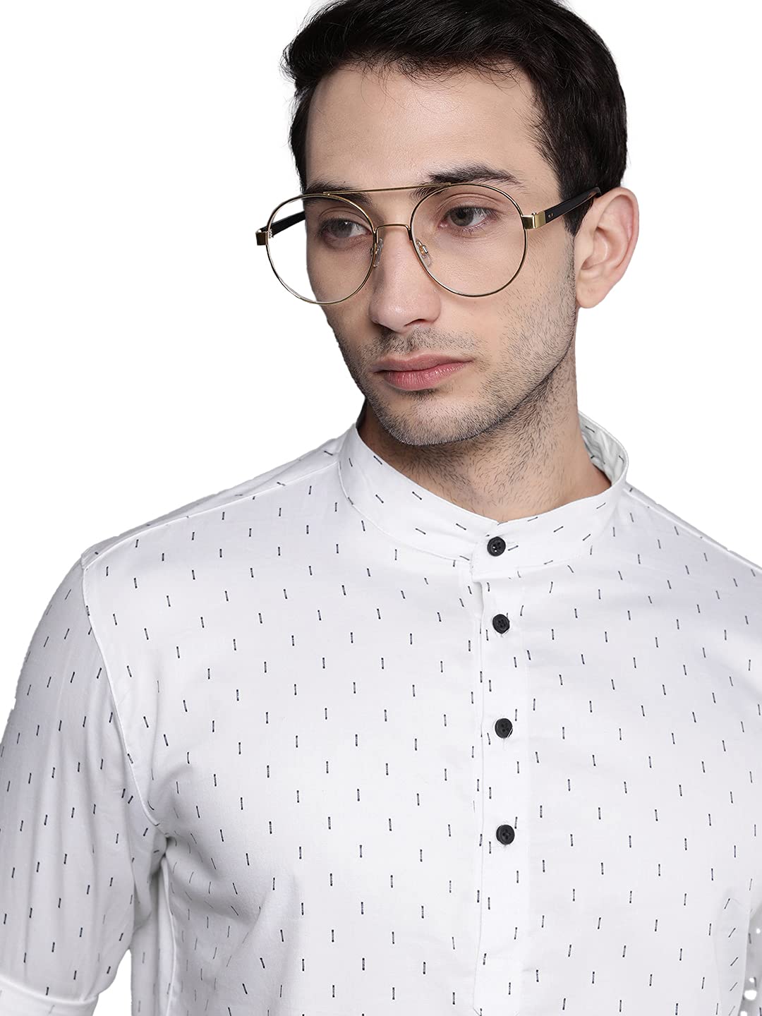 Manyavar Stylish Printed Short Kurta For Men - (White, Large)