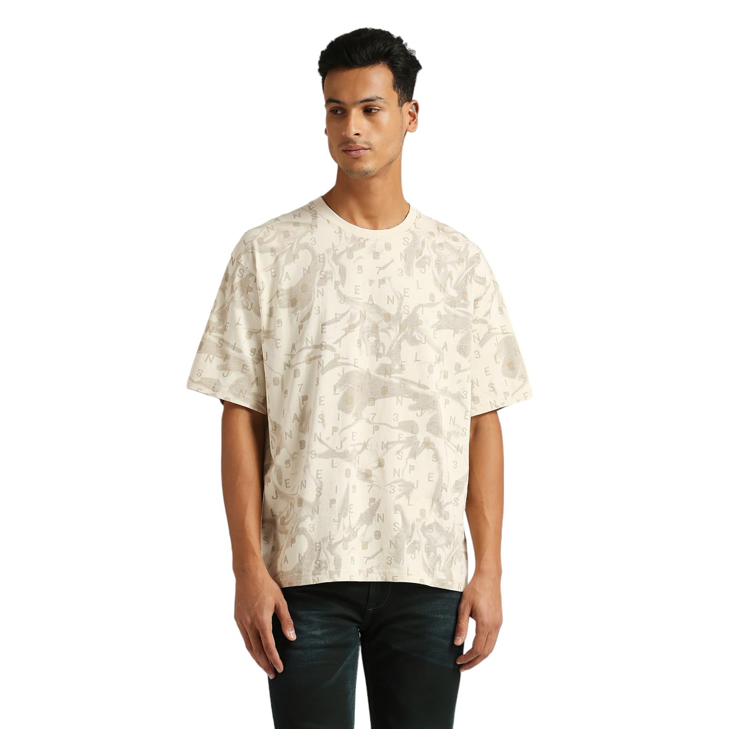 Pepe Jeans MenS Oversize Fit Printed T-Shirts Ivory White