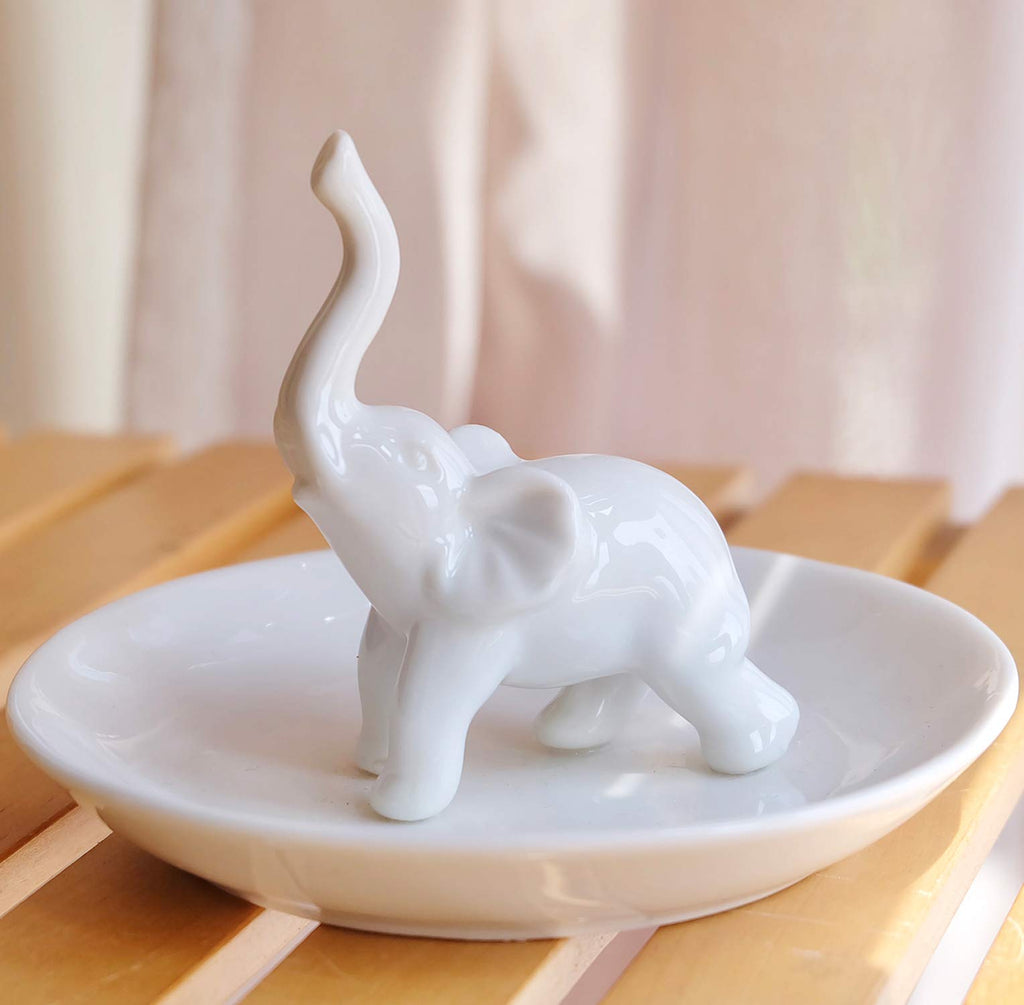 PUDDING CABIN White Elephant Ring Holder Dish Ring Tray for Jewelry | Elephant Gifts for Women Christmas | Birthday Gifts for Wo