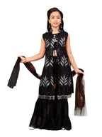 Aarika Girls Ethnic Wear Black Colour Sequin Thread Embroidery Georgette Kurti Sharara Set With Shrug (4-15 Years)
