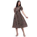 Gufrina WomenS Georgette Midi Dress With Short Sleeves Abstract Printed High Round Neck Knee Length Regular Fit And A Line Styl