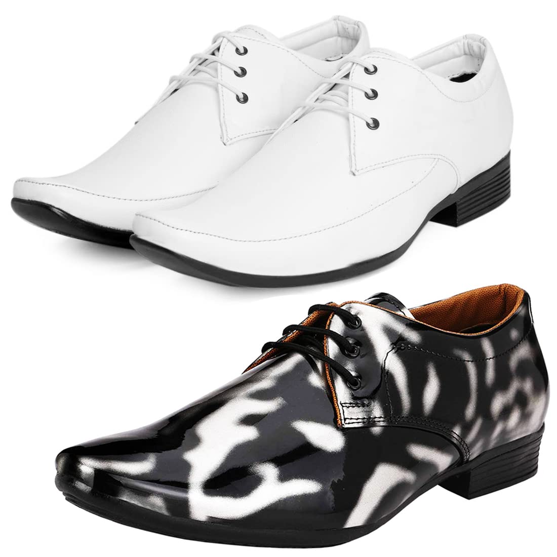 Latest Trendy Formal Shoes/Party Shoes/ 2 Shoes Combo with Free Belt for Men and Boys (BAZAAR7857_VTR01BlkSlvr007BdrWht1Bl 7