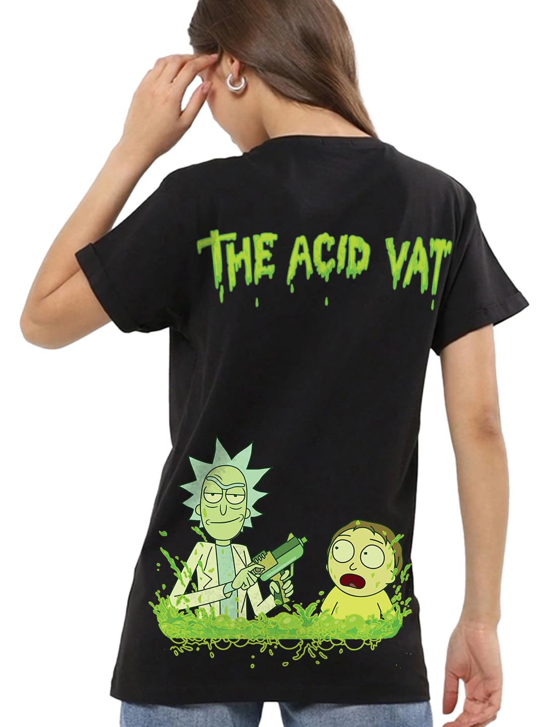 Bewakoof Official Rick and Morty Merchandise Rick & Morty Womens Graphic Printed Boyfriend Fit Half Sleeve Round Neck Cotton Je