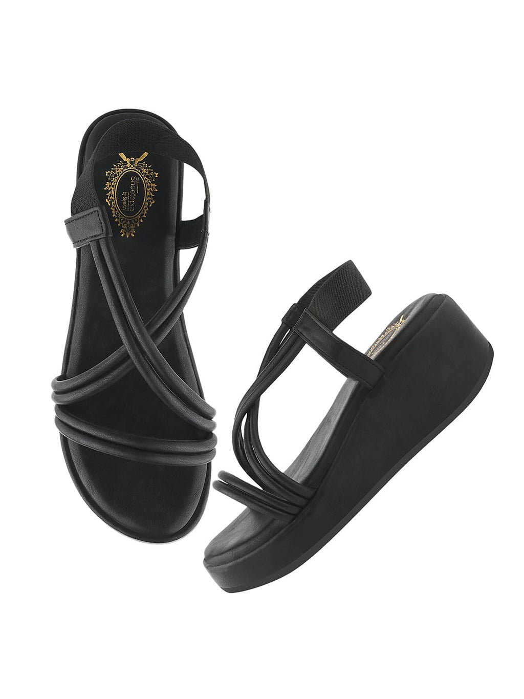 Shoetopia WomenS & Girls Black Wedges Sandal  Solid Criss-Cross Strap Design  Stylish, Comfortable, Durable Heels  Perfect For C
