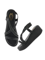 Shoetopia WomenS & Girls Black Wedges Sandal  Solid Criss-Cross Strap Design  Stylish, Comfortable, Durable Heels  Perfect For C